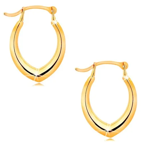 Náušnice ve žlutém 14K zlatě - špičatá podkůvka, lesklý hladký povrch