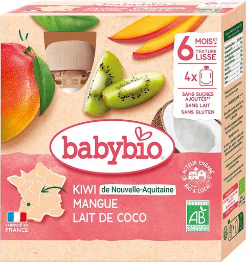BABYBIO Kiwi mango kokos 4× 90 g (3288131540238)