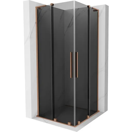 MEXEN/S Velar L Duo sprchový kout, posuvné dveře 90 x 90, grafit, měď kartáčovaná 871-090-090-02-43-65