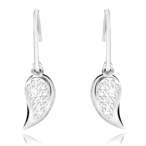 Stříbrné náušnice 925 - zářivé křídélko se zirkony a zrcadlově lesklé křídlo