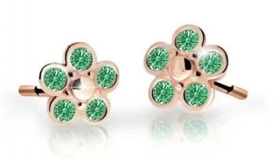 Cutie Jewellery Dětské kytičkové náušnice z růžového zlata C2744-30-X-4 zelená