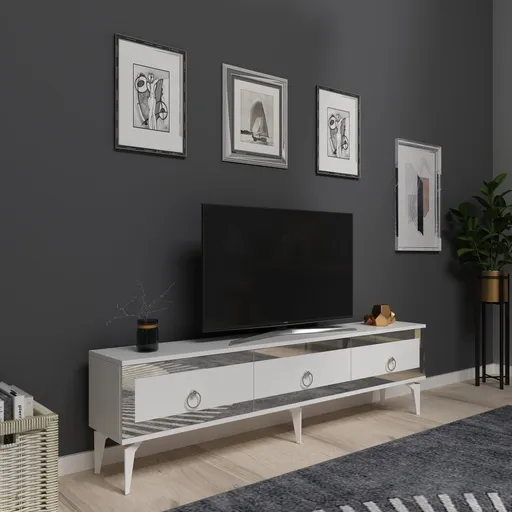TV stolek Ponny - White, Silver