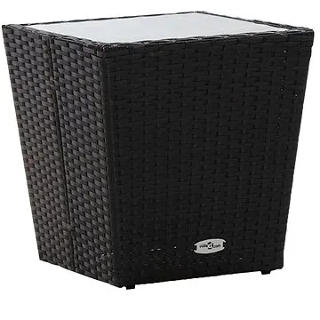 Čajový stolek černý 41,5 x 41,5 x 43 cm polyratan tvrzené sklo (46195)