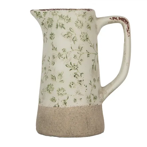 Béžový keramický džbán se zelenými květy Jenia M - 16*11*20 cm Clayre & Eef