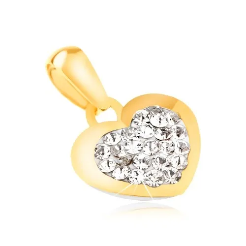 Zlatý přívěsek 585 - blyštivé pravidelné srdíčko, čiré zirkony uprostřed