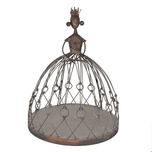 Hnědý antik kovový držák na květiny se zámeckou paní - Ø 44*57 cm Clayre & Eef