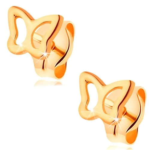 Zlaté náušnice 585, malý motýlek s výřezy na křídlech, puzetové zapínání