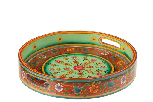 Dřevěný barevný kulatý podnos Mumbai mango wood - Ø 40*8 cm J-Line by Jolipa