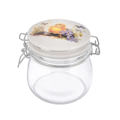 Skleněná dóza s keramickým víčkem a klipovým uzávěrem JARO kuře 0,5 l