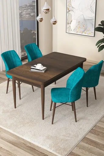 Dining Table & Chairs Set (5 Pieces) Arp - Baroque, Turquoise