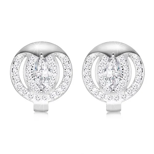 Ródiované náušnice ze stříbra 925 - zirkonové zrnko čiré barvy, třpytivý lem