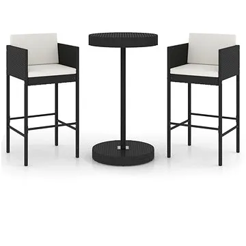3dílný zahradní barový set s poduškami polyratan černý, 3094772 (3094772)