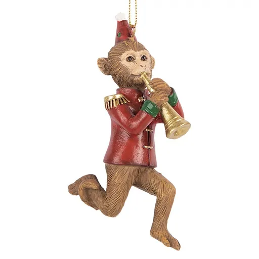 Hnědá závěsná dekorace opička s trubkou - 7*3*11 cm Clayre & Eef