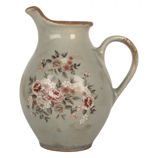 Zelený dekorační keramický džbán s květy Floria M - 21*16*24 cm Clayre & Eef