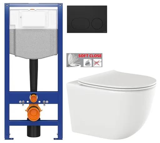 CERSANIT předstěnový instalační systém s černým tlačítkem K97-0637 + WC INVENA TINOS  + SEDÁTKO K97-526 0637 NO1