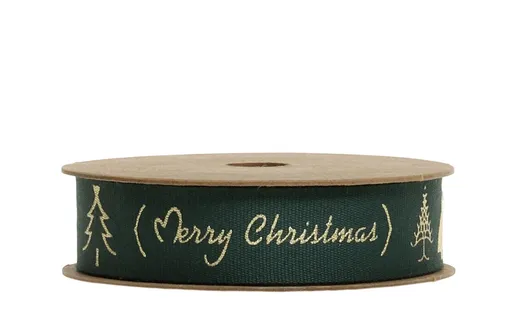 Zelená bavlněná stuha Merry Christmas - 1,5cm x 5 m Chic Antique