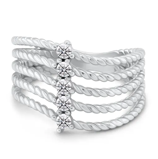 Brilio Silver Pětiřadý stříbrný prsten s čirými zirkony RI145W 54 mm