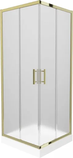 MEXEN/S Rio sprchový kout čtverec 80 x 80, dekor, zlato + vanička Rio včetně výpustě 860-080-080-50-30-4510