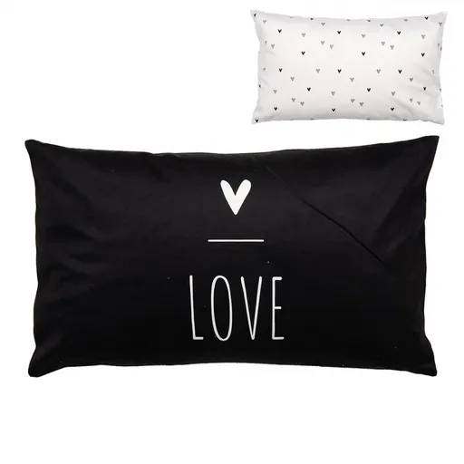 Černo-bílý povlak na polštář se srdíčky Love Heart & Smile - 30*50 cm Clayre & Eef