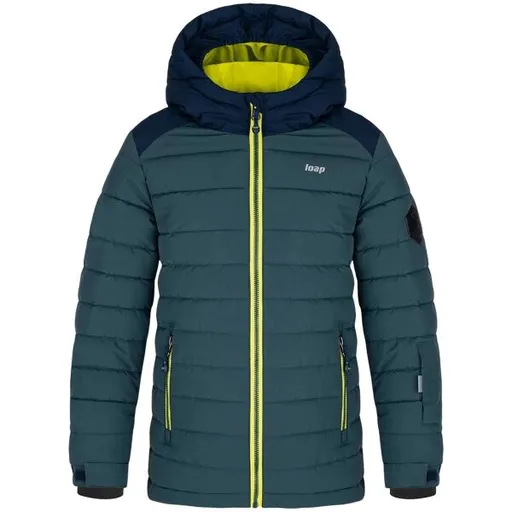 LOAP FULMOS Chlapecká lyžařská bunda, tmavě zelená, velikost 112-116