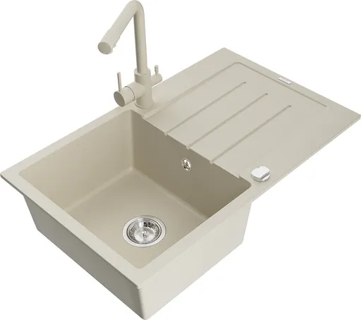 MEXEN/S Bruno granitový dřez s odkapávačem včetně baterie Duero, béžová 6513-69-671600-69