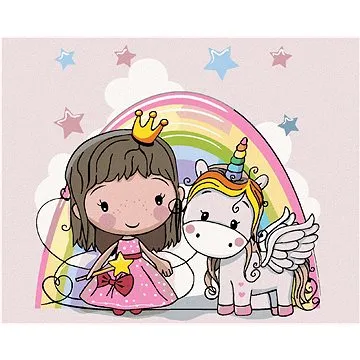 Zuty - Malování podle čísel - PRINCEZNA A JEDNOROŽEC, 80x100 cm, vypnuté plátno na rám (HRAmmb10225nad)