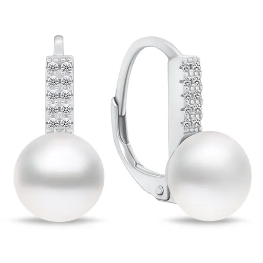 Brilio Silver Půvabné stříbrné náušnice s perlou a zirkony EA94