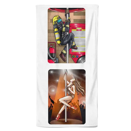Osuška Hasič a striptérka (Velikost osušky: 100x170cm)