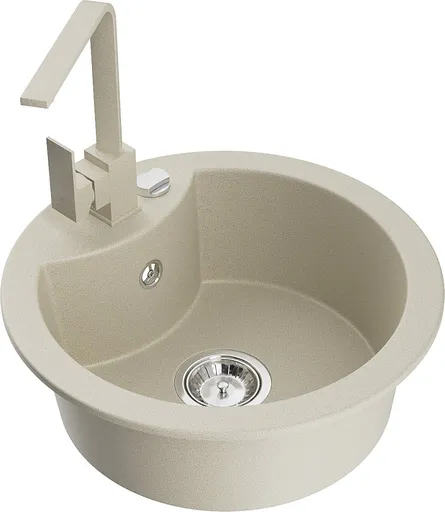 MEXEN/S Diego granitový dřez 1-miska včetně baterie Rita, béžový 6512-69-670300-69