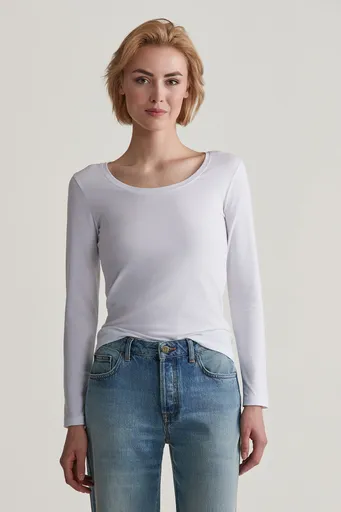 TRIČKO GANT SLIM COT/ELA LS SCOOP NECK TOP WHITE