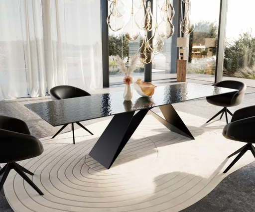 Jídelní stůl Edge 300x100 Reliéfní sklo kouřově černá 3D design