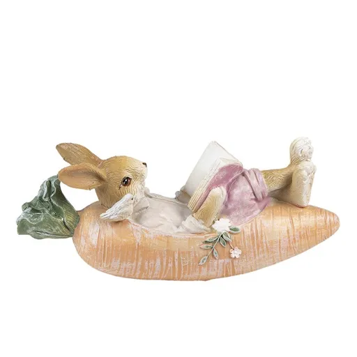 Dekorace králík v mrkvi čte knihu - 14*5*6 cm Clayre & Eef