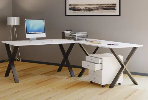 VCM Rohový stůl Lona 190x160x50 X-nohy, bílý