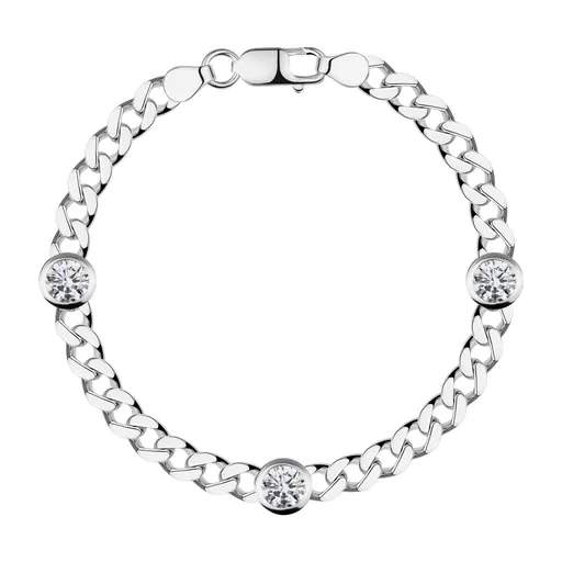Náramek ze stříbra 925 - tři kulaté zirkony, širší řetízek