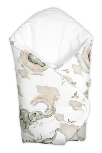 Baby Nellys Zavinovačka s kokosovou výztuží, bavlna, Slon a Duha, bílá
