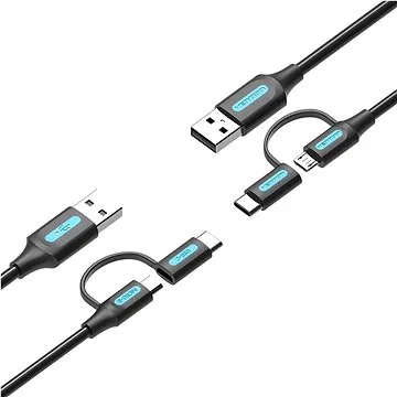 Vention USB 2.0 to 2-in-1 Micro USB & USB-C Cable 2m Black PVC Type (CQDBH)