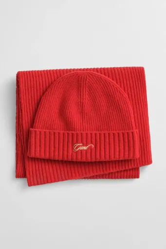SET ČEPICE A ŠÁLA GANT SCRIPT BEANIE AND SCARF GIFT SET BOLD RED