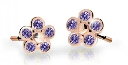 Cutie Jewellery Dětské kytičkové náušnice z růžového zlata C2744-30-X-4 fialová
