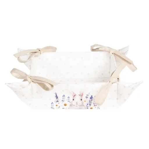 Textilní košík na pečivo Lavander Fields s králíčkem - 35*35*8 cm Clayre & Eef