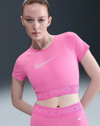 Nike Pro Womens Dri-FIT Short-Sleeve Cropped Graphic Top L