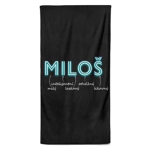 Osuška Mužská jména – NEON (Jméno: Miloš, Velikost osušky: 100x170cm)