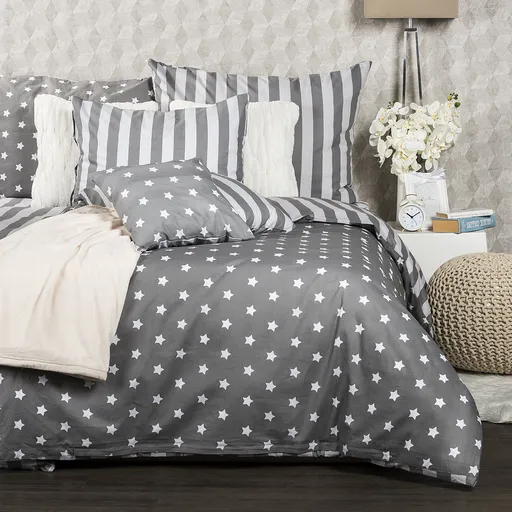 4Home Bavlněné povlečení Stars šedá, 140 x 200 cm, 70 x 90 cm