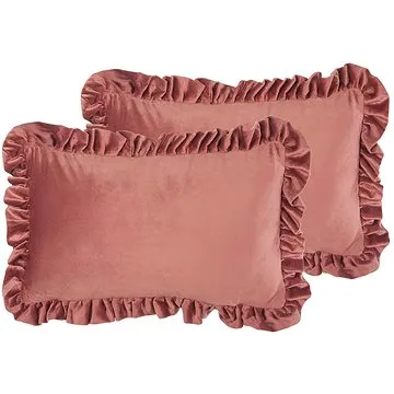 BELIANI, Sada 2 sametových polštářů s volánky 30 x 50 cm růžová KALANCHOE, 300095 (beliani_300095)