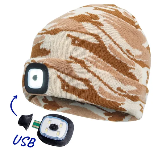 Cerva Čepice se světlem DEEL LED - Maskáčová béžová