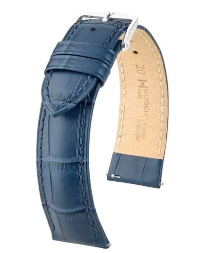 Řemínek Hirsch Duke - modrý - 12 mm - M – Střední délka - 10 mm - Stříbrná