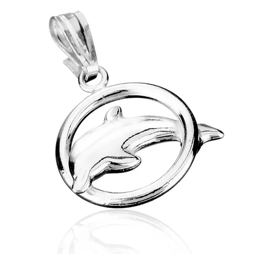 Stříbrný přívěsek 925 - delfín skákající skrz obruč