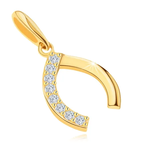 Přívěsek ve žlutém 14K zlatě - špičatá podkůvka se zirkonovou polovinou
