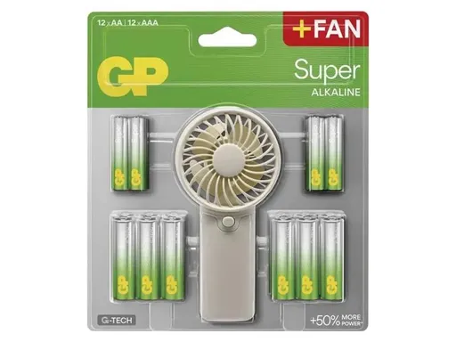 Baterie AA / AAA alkalická GP Super 24ks + ruční ventilátor