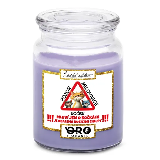 Svíčka Pozor milovnice koček (Vůně svíčky: Levandule)