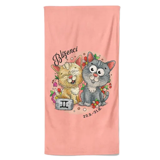 Osuška Kočičí znamení – blíženci (Velikost osušky: 100x170cm)